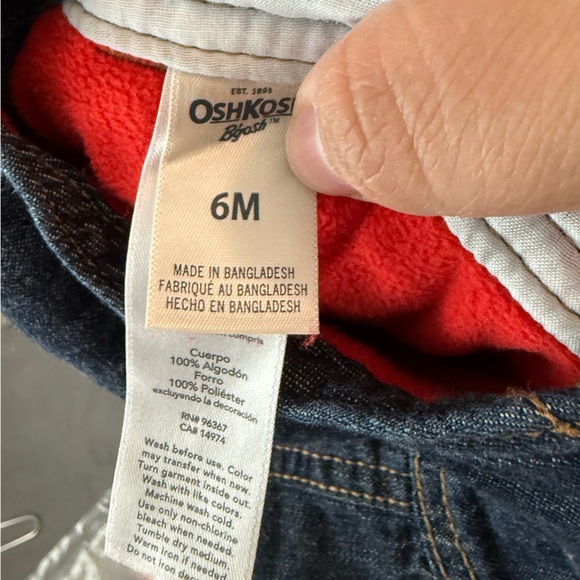 OshKosh B'gosh Baby Classic Blue Denim Overalls Fleece lined size 6M - Picture 8 of 8